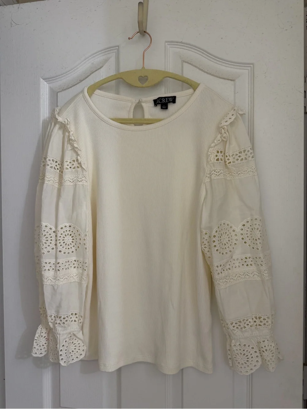 J. Crew Women's White Eyelet Puff Sleeve Top